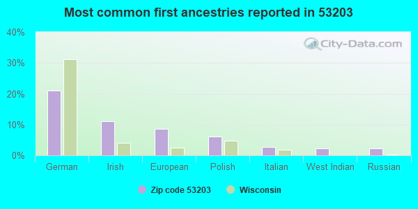 Most common first ancestries reported in 53203