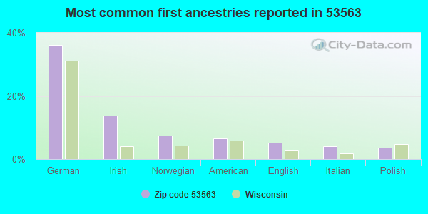 Most common first ancestries reported in 53563