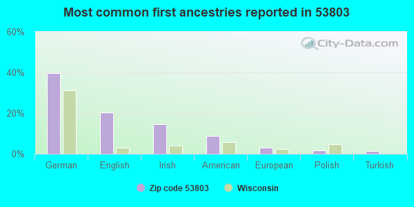 Most common first ancestries reported in 53803