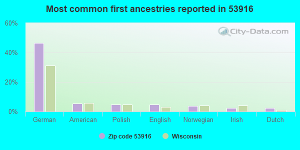 Most common first ancestries reported in 53916