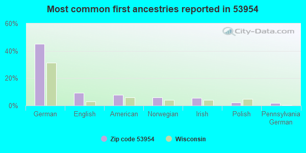Most common first ancestries reported in 53954