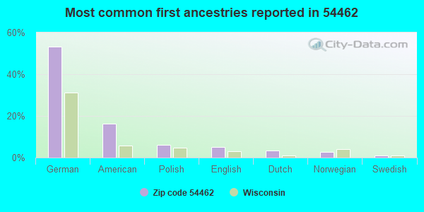 Most common first ancestries reported in 54462