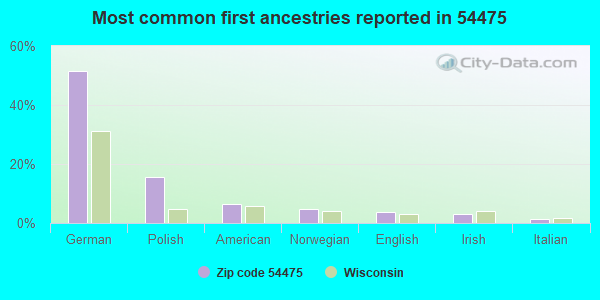 Most common first ancestries reported in 54475