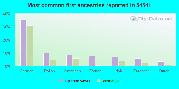 Most common first ancestries reported in 54541