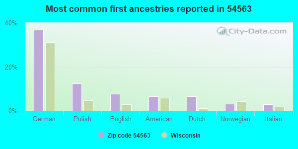 Most common first ancestries reported in 54563