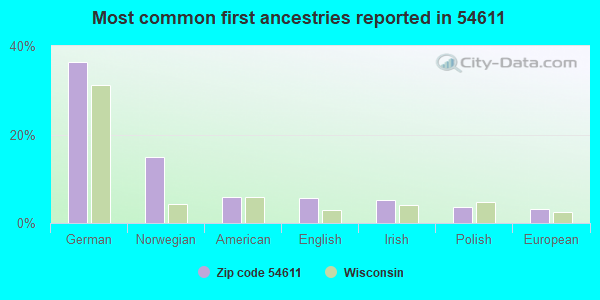 Most common first ancestries reported in 54611