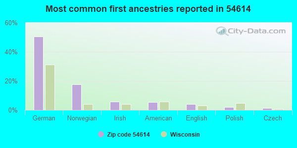 Most common first ancestries reported in 54614
