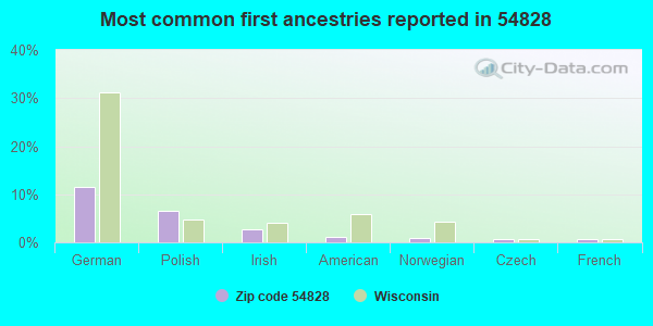 Most common first ancestries reported in 54828