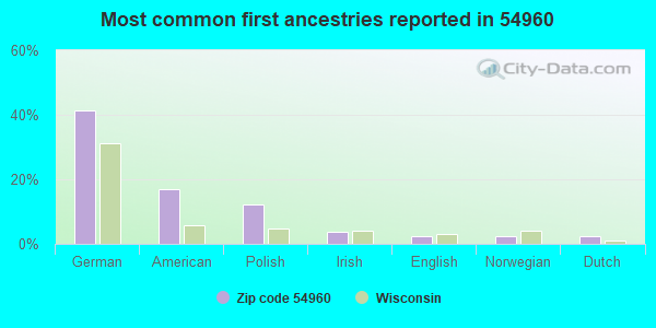 Most common first ancestries reported in 54960