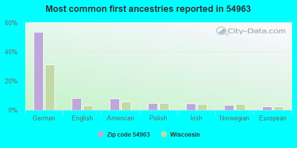 Most common first ancestries reported in 54963
