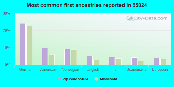 Most common first ancestries reported in 55024