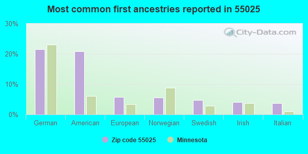 Most common first ancestries reported in 55025