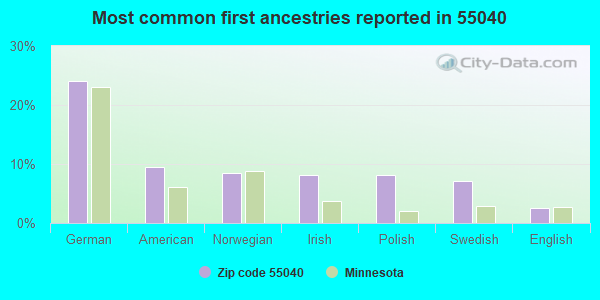 Most common first ancestries reported in 55040