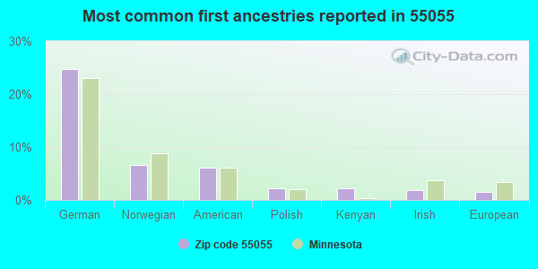 Most common first ancestries reported in 55055