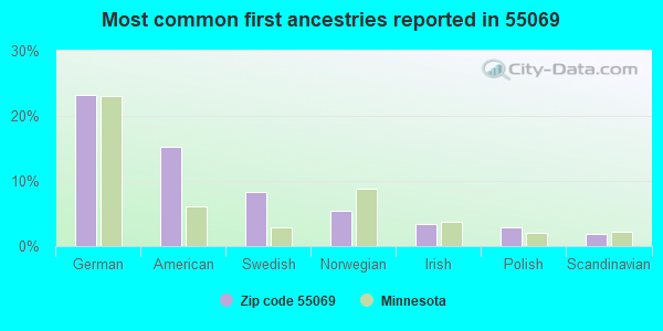 Most common first ancestries reported in 55069
