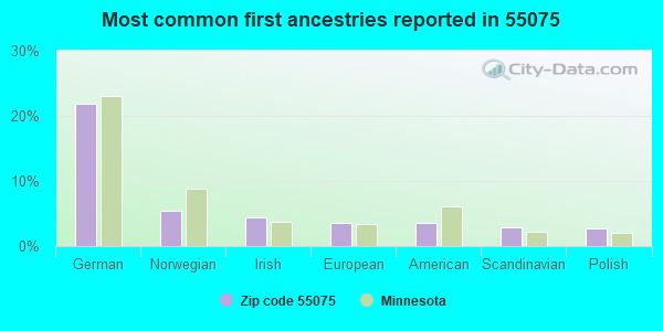 Most common first ancestries reported in 55075