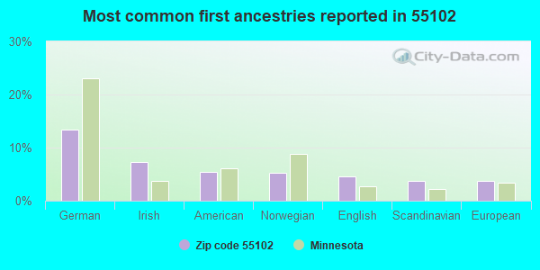 Most common first ancestries reported in 55102