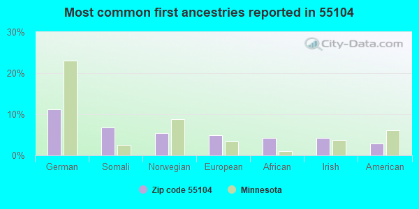 Most common first ancestries reported in 55104