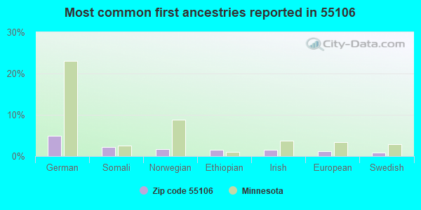 Most common first ancestries reported in 55106