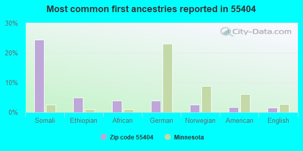 Most common first ancestries reported in 55404