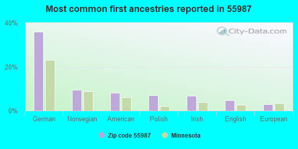 Most common first ancestries reported in 55987