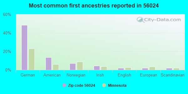 Most common first ancestries reported in 56024