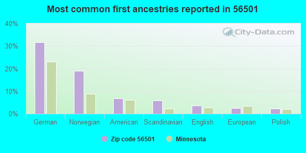 Most common first ancestries reported in 56501