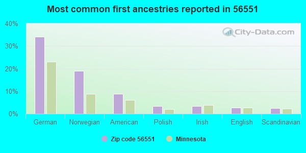 Most common first ancestries reported in 56551