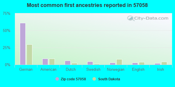 Most common first ancestries reported in 57058