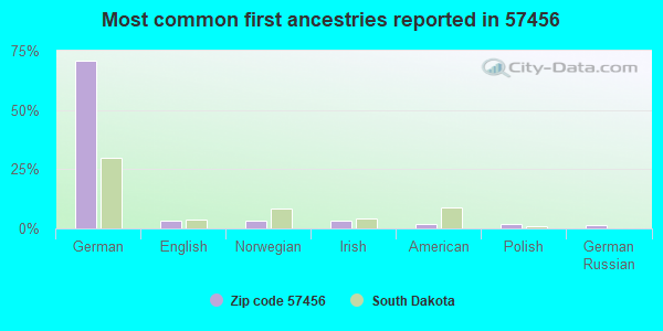 Most common first ancestries reported in 57456