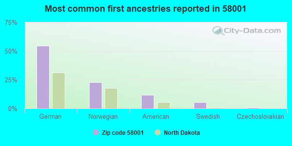 Most common first ancestries reported in 58001