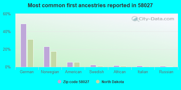 Most common first ancestries reported in 58027