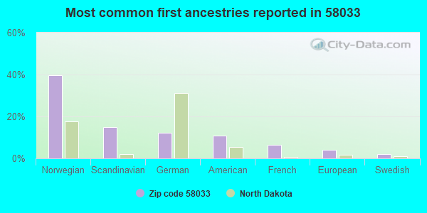 Most common first ancestries reported in 58033
