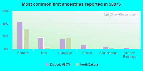 Most common first ancestries reported in 58076