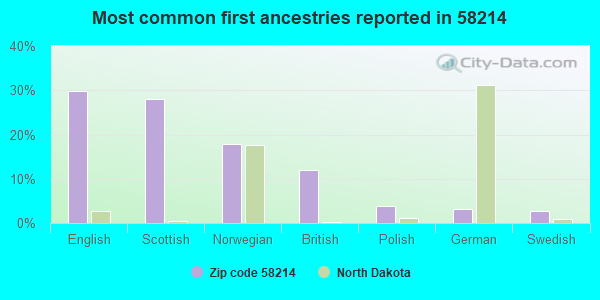 Most common first ancestries reported in 58214