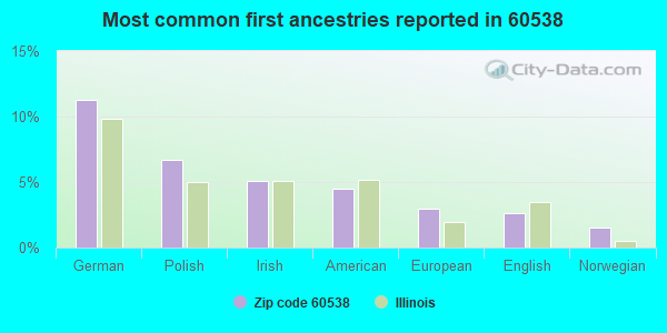 Most common first ancestries reported in 60538