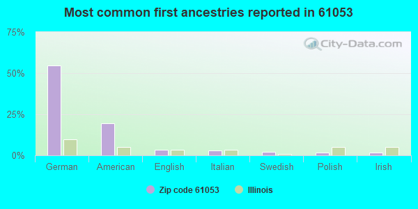 Most common first ancestries reported in 61053