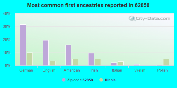 Most common first ancestries reported in 62858