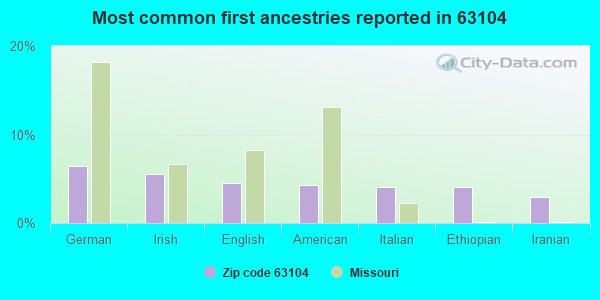 Most common first ancestries reported in 63104