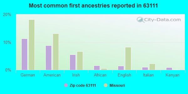 Most common first ancestries reported in 63111