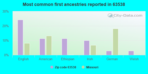 Most common first ancestries reported in 63538