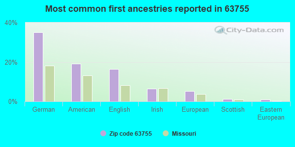 Most common first ancestries reported in 63755