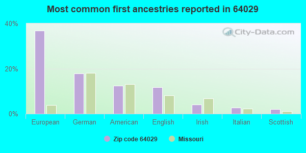 Most common first ancestries reported in 64029