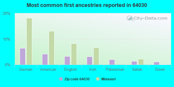 Most common first ancestries reported in 64030