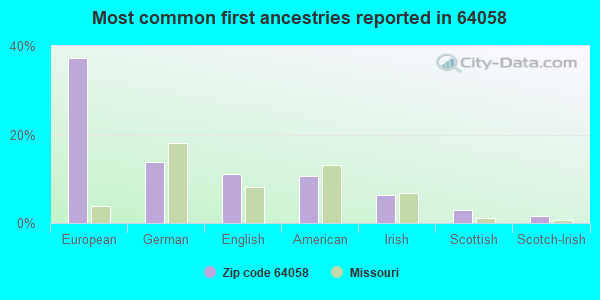 Most common first ancestries reported in 64058