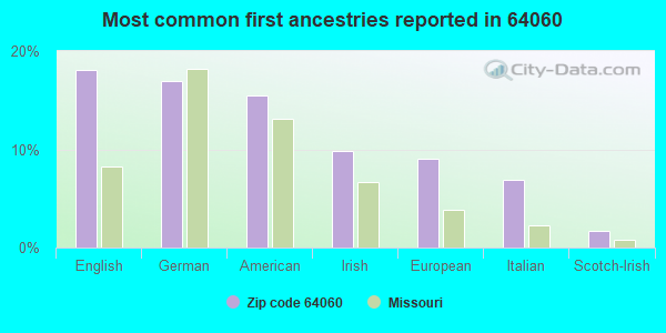 Most common first ancestries reported in 64060