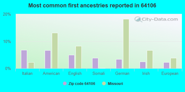 Most common first ancestries reported in 64106