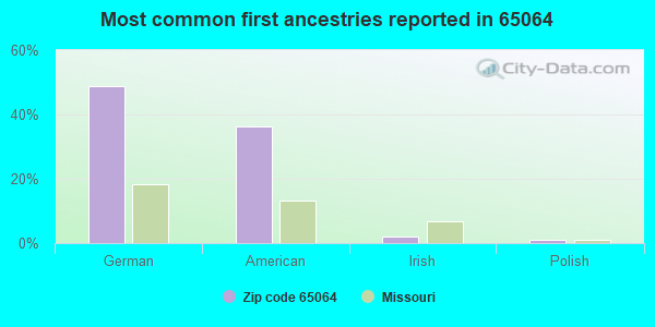 Most common first ancestries reported in 65064