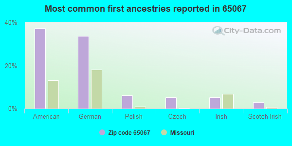 Most common first ancestries reported in 65067