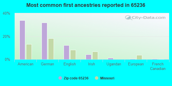 Most common first ancestries reported in 65236